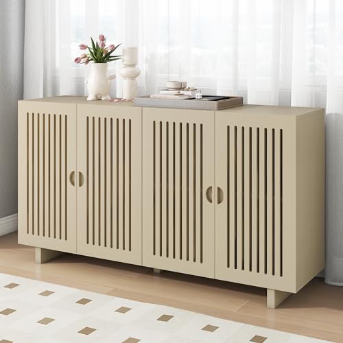 Amposei Modern Sideboard Cabinet 60-Inch Wooden Storage Console Cabinet Dining Buffet Cabinet with Adjustable Shelves for Living Room Hallway, Navy Blue