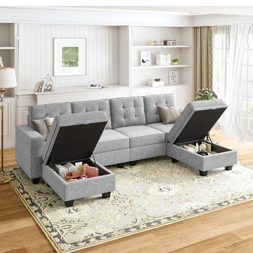 HONBAY Small Ottoman with Storage Square Ottoman with Hydraulic Rod for Living Room Dark Blue