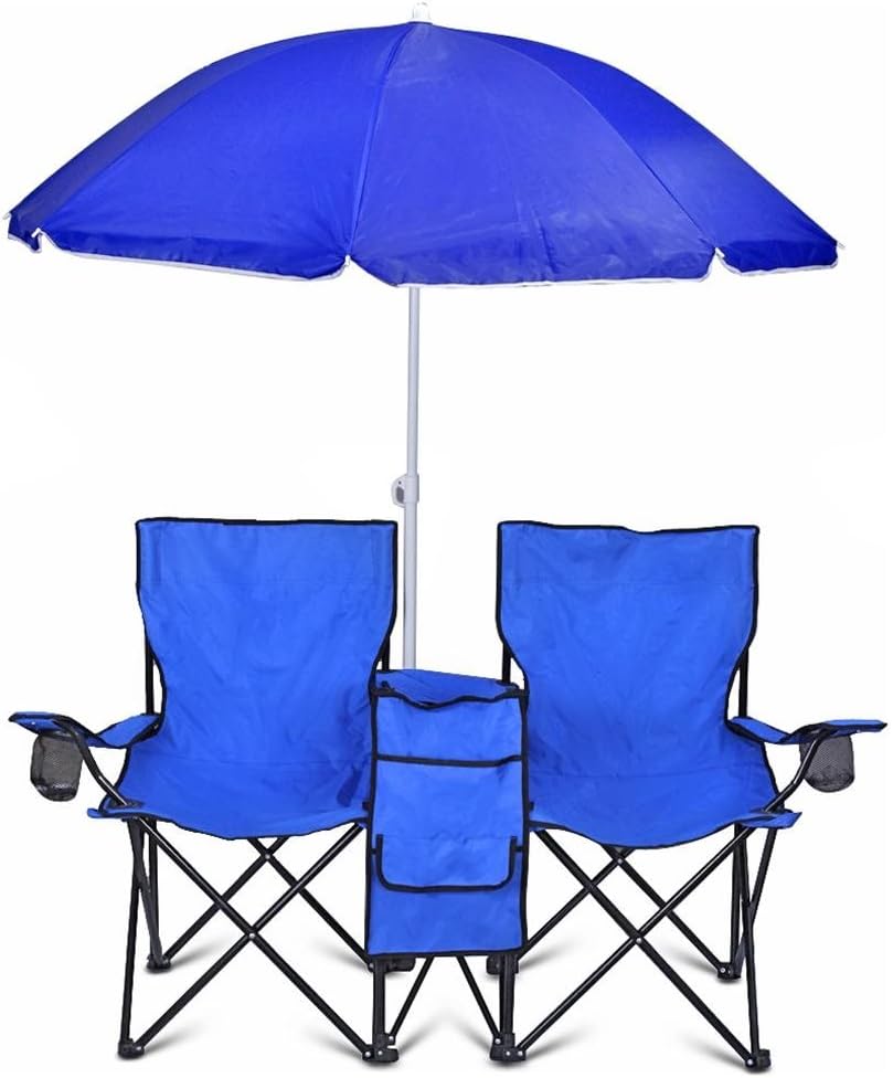 Portable Folding Picnic Double Recline Chair Umbrella Table Cooler Beach Camping Chair Stadium Seat