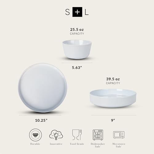 Stone Lain Celina Stoneware 12-Piece Dinnerware Set, Cereal and Pasta Bowls, Black, Coupe