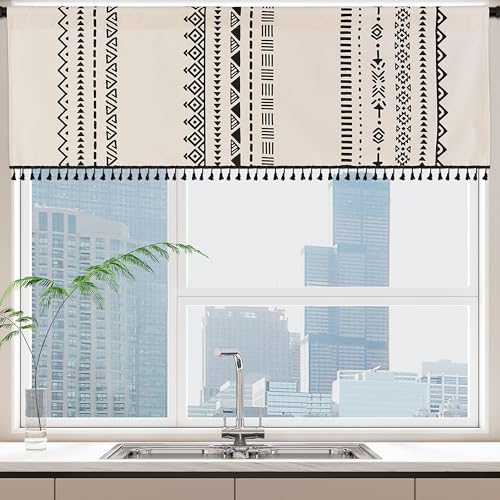 Coral Fish Boho Curtains Bohemian Window Curtains Geometric Pattern Bedroom Curtains with Tassel Borders Living Room Curtains Cotton Curtains Rod Pocket Window Drapes (59