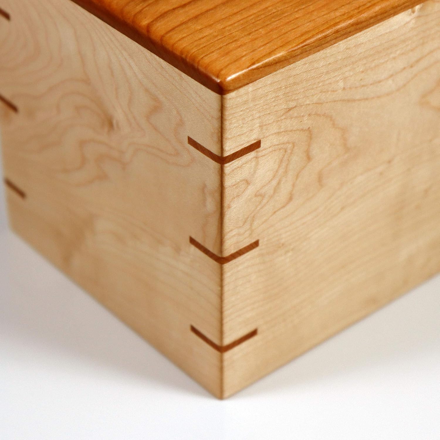 Custom Handmade Tissue Box Cover Holder – Solid Cherrywood/Cherry Top – Solid Maple Sides – Cherrywood/Cherry Splines – Boutique Square Cube Style