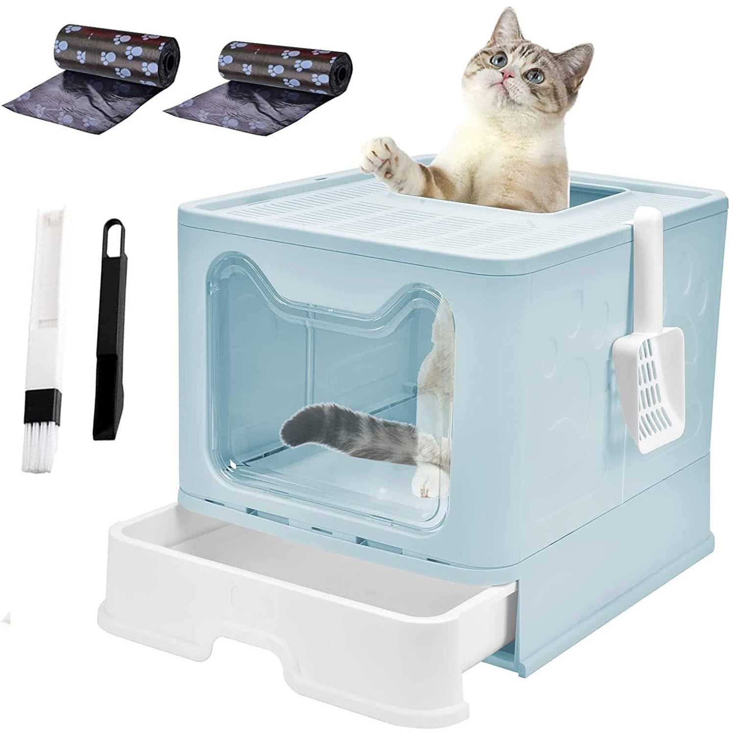 Cat Litter Box with Lid Top Entry Cat Litter Box Pan Enclosed Cat Potty - Pet Supplies online store