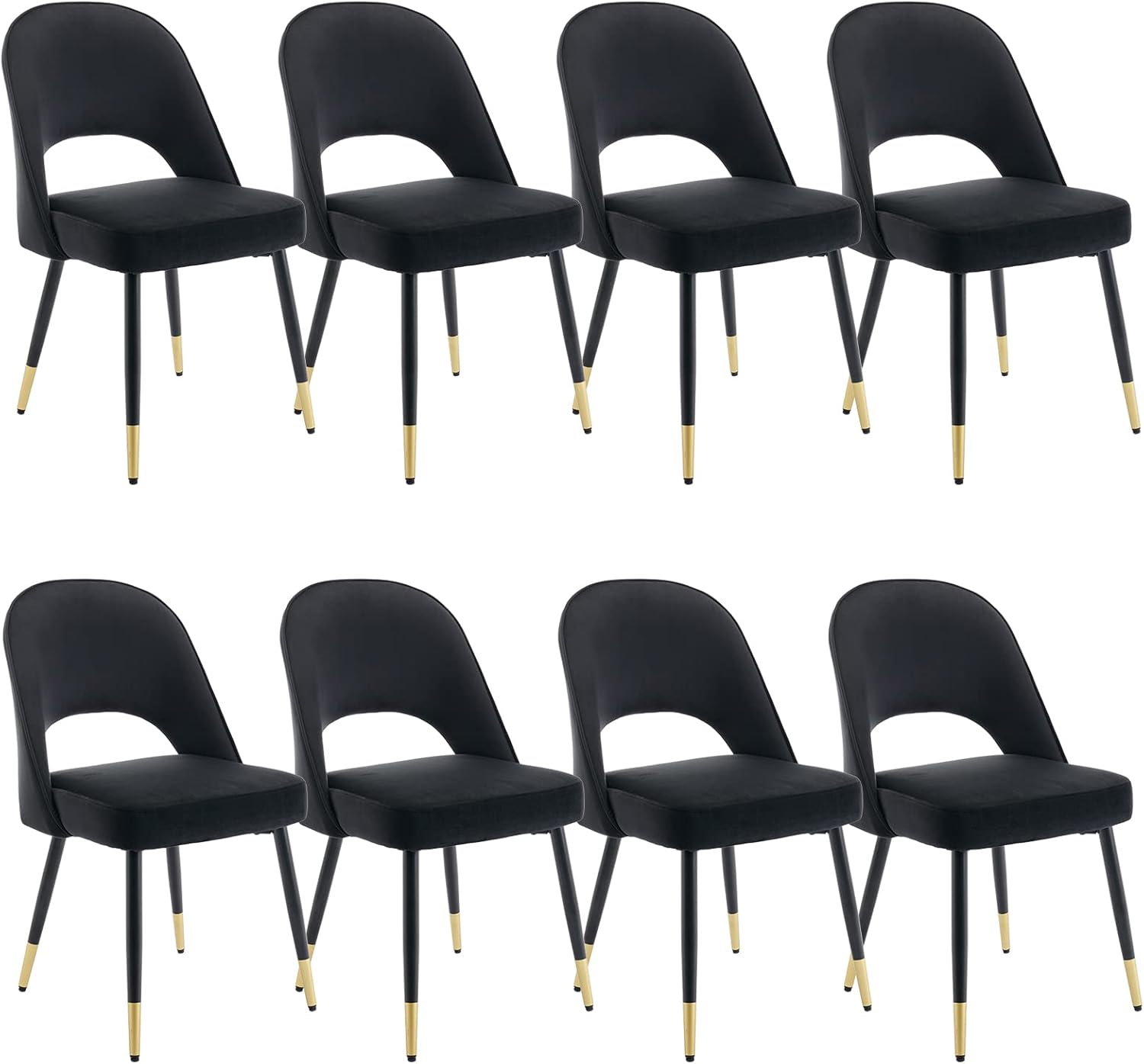 DUOMAY Modern Dining Chair Set of 8 with Open Back, Velvet Upholstered Armless Chair with Metal Frame Side Chair for Kitchen Dining Room Living Room, Black