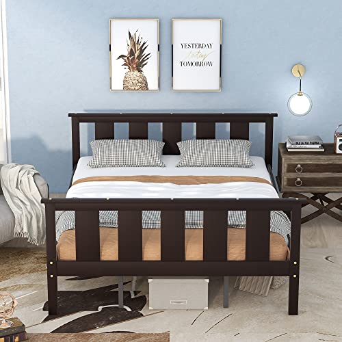 Wood Full Size Platform Bed with Headboard and Footboard,Solid Wood Foundation with Wood Slat Support, Single Full Bed Frame for Kids Teens Adults, Gray+Oak,Modern Style (White(slatted) Twin+Trundle)
