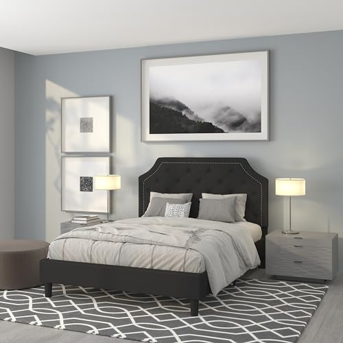 Flash Furniture Brighton King Size Tufted Upholstered Platform Bed in Beige Fabric