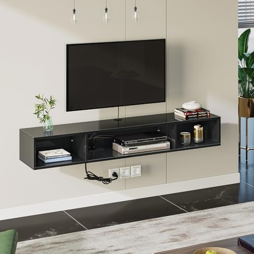 Rolanstar TV Stand with Power Outlet, Floating TV Stand with RGB Lights, 47.2