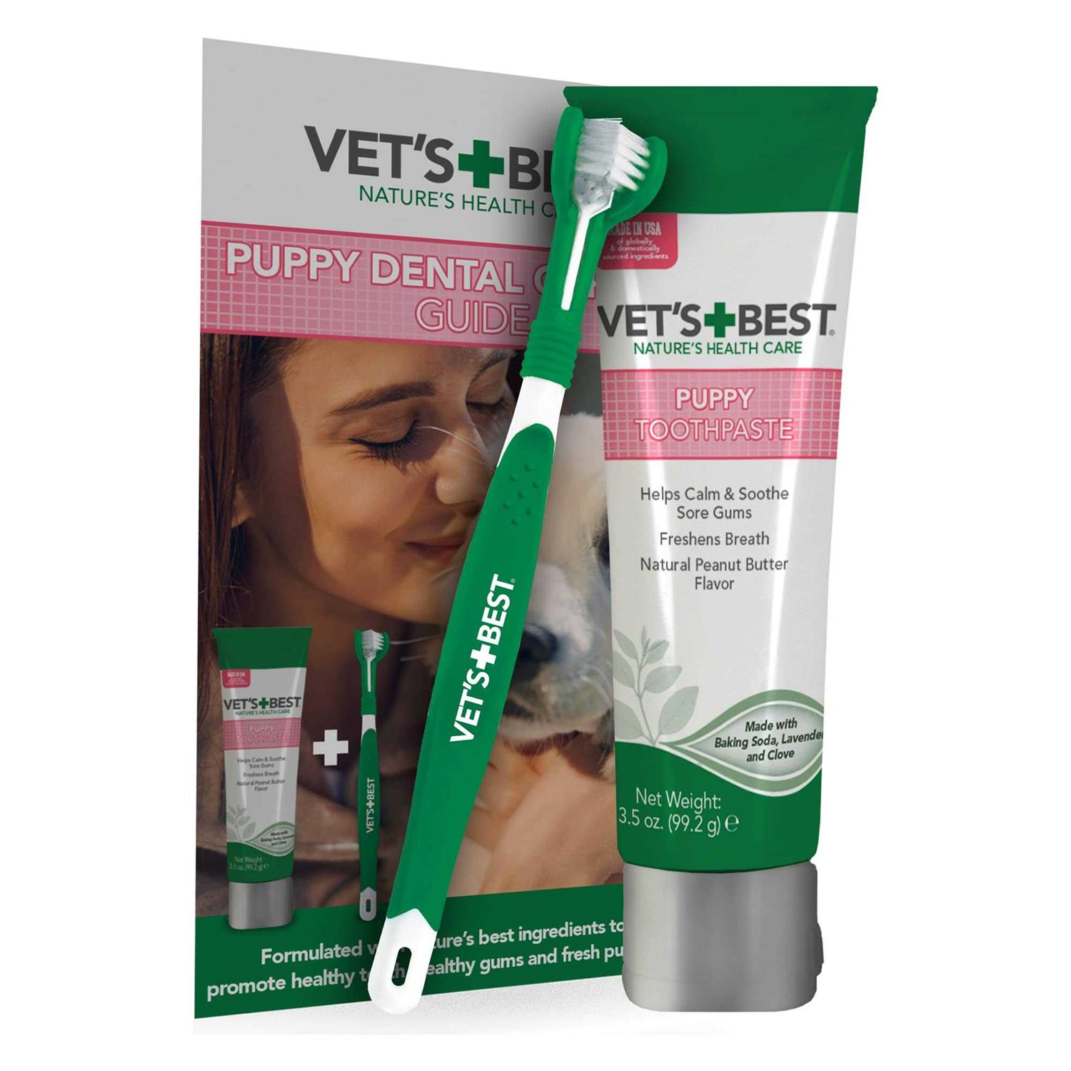 Vet's Best Vets Best Puppy Dental Kit Toothbrush & Toothpaste for Puppies Dog Tooth Brushing Kit 3.5 Ounces - Pet Supplies online store
