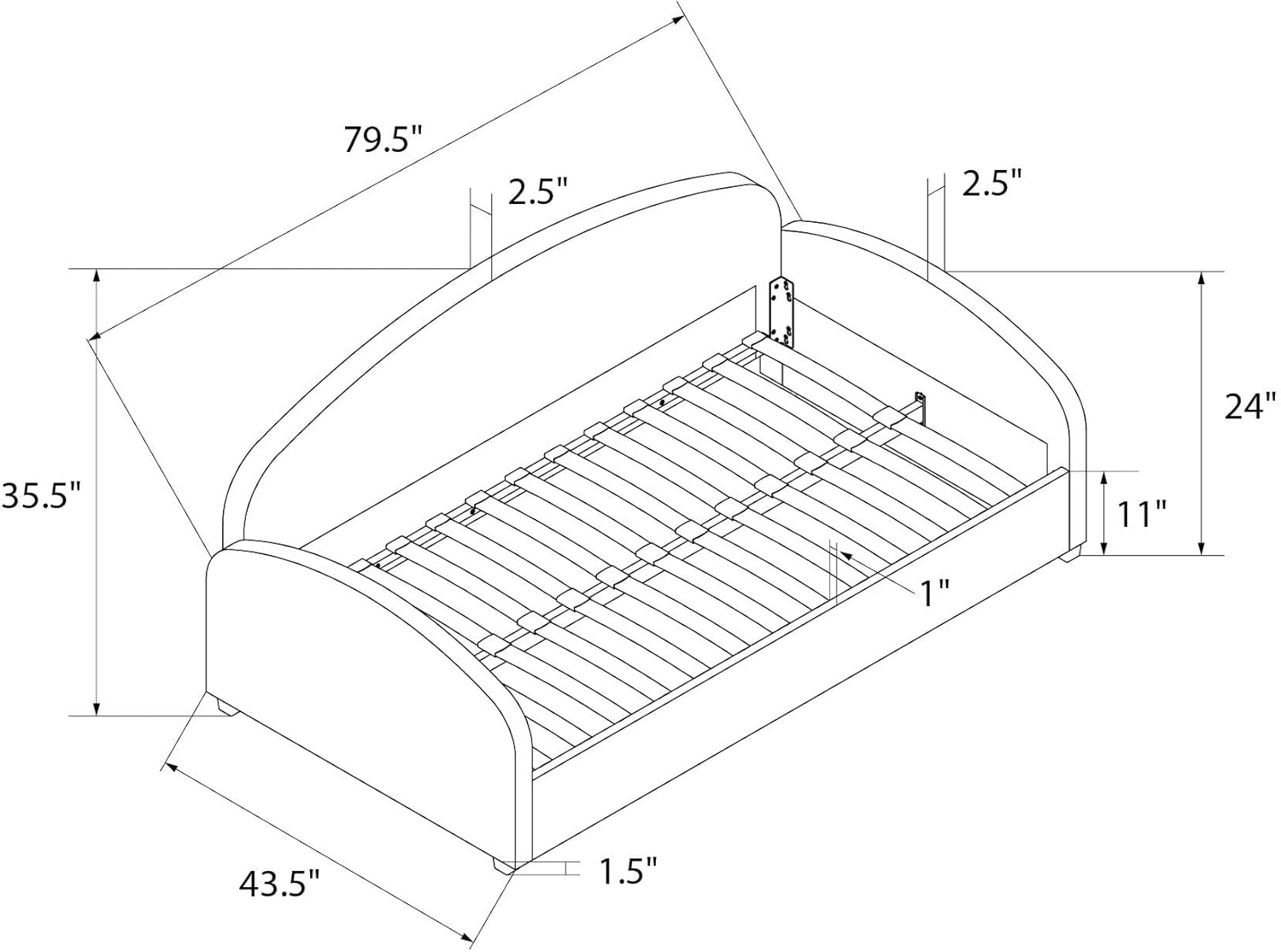 Mr. Kate Moon Upholstered Daybed Frame, Twin, Light Gray Velvet