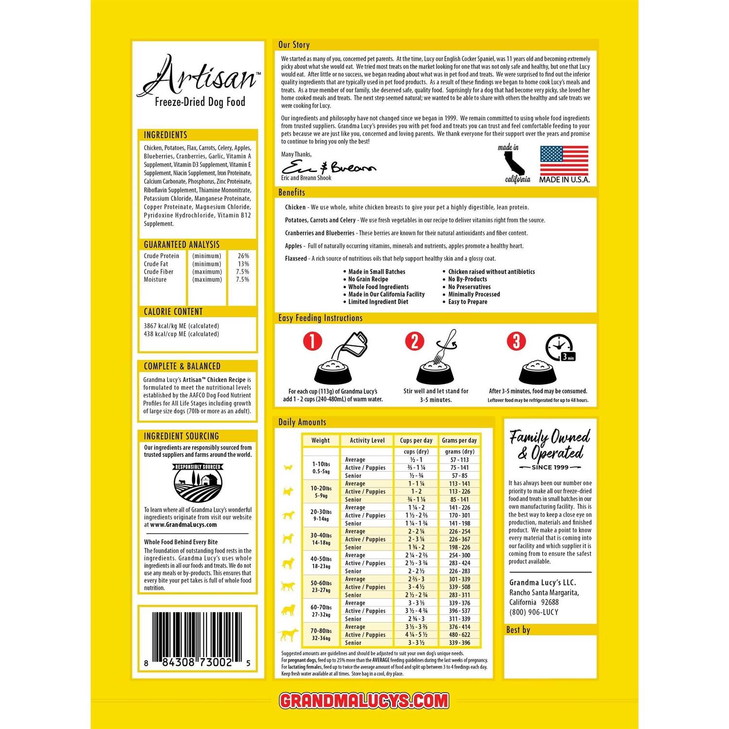 Grandma Lucy&s Freeze-Dried Grain-Free Artisan Chicken Dog Food - Pet Supplies online store