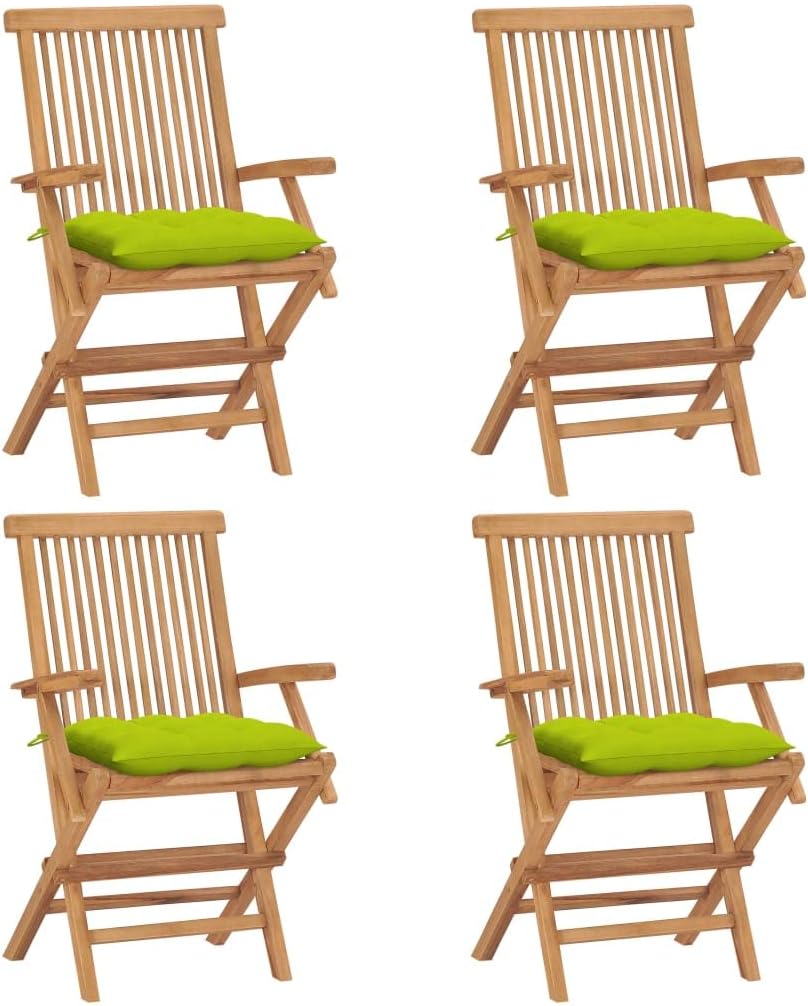 Patio Chairs with Bright Green Cushions 4 pcs Solid Teak WoodOutdoor balcony lawn yard high aluminum Patio portable foldingbeach camping dining chairs for adults outside lawn furniture