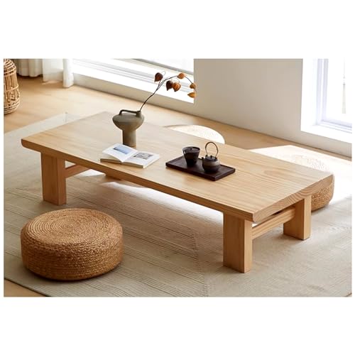 Japanese Style Solid Wood Coffee Table, Wooden Tatami Table, Zen Low Table, Long Floor Table, Balcony Tea Table with Waterproof Tabletop and Sturdy Legs (Color : B, Size : 80x50x38cm)