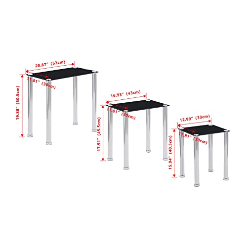 3 Nested Table Glass Living Room Nesting Table set of 3 End Table for Sofa Side, Nesting Side Coffee Table for Couch, Modern Balcony Nesting Table Set of 3 (Grey)