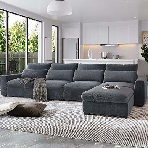 NicBex Sectional Couches Terrycloth Modern Sectional Sofa 5-Seat Practical Couch Set with Chaise Lounge L-Shape minimalist Indoor Furniture with 3 Pillows for Living Room, Apartment, Office, Green