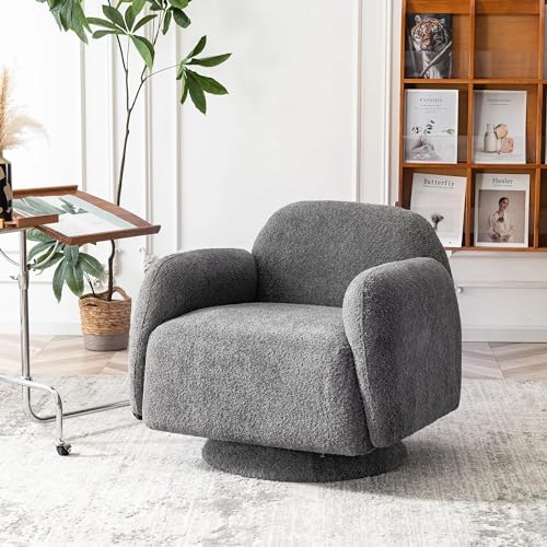 Swivel Boucle Upholstered Accent Armchair Barrel Sofa Living Room Bedroom Chair, Orange