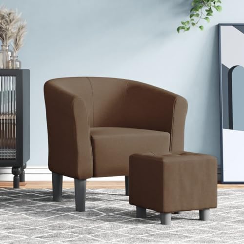 Tub Chair with Footstool Brown Fabric,Classic Fabric Tub Chair with Footstool for Living Room, Bedroom, Office Armchairs Recliner Sleeper Chairs for Living Room