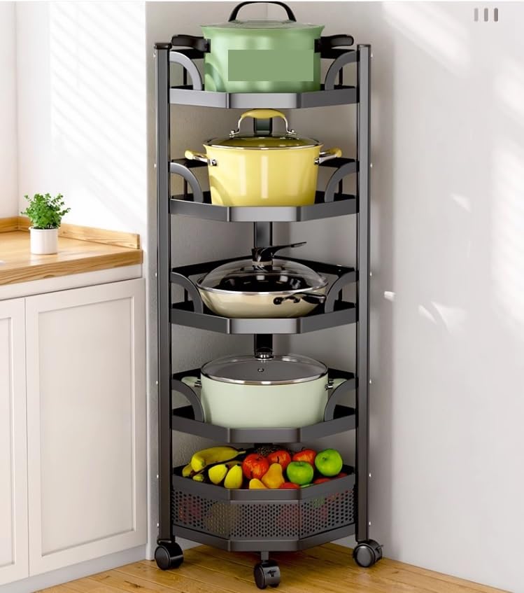 Corner Shelf for Home 5-Tiers Corner Shelf Stand Tall Industrial Metal Corner Display Shelving Unit for Kitchen Living Room Corner Shelves Display Shelf