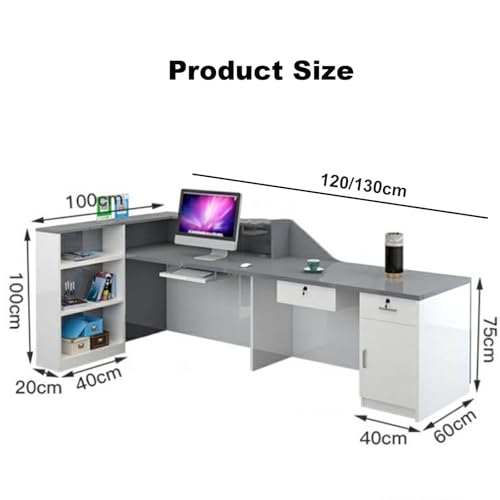 Reception Desk with Counter,Front Counter Desk with Lockable Drawer & Storage Shelf, Wooden Retail Checkout Counter Table, Modern Large Computer Workstation for Store Shop Clinic Office