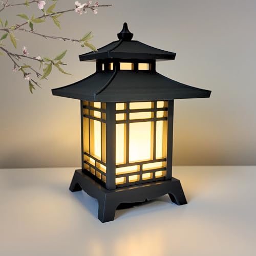 Japanese Pagoda Lantern - Exquisite Japanese Decor for Home and Room | Unique Desk Lamp and Table Lamp Design | Mini Japanese Lantern Transforms Any Space (Crimson Red)