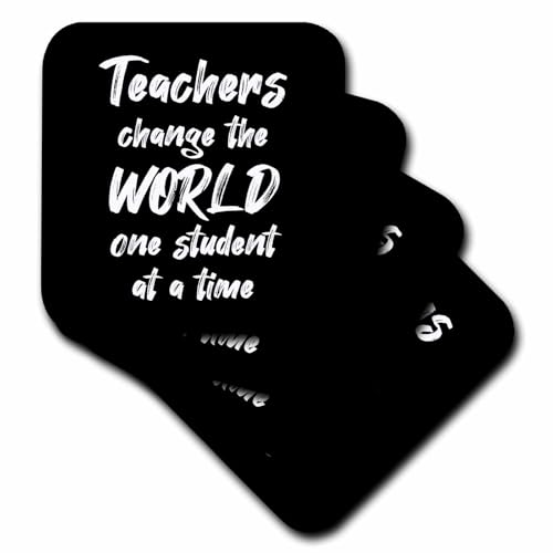 Set of 8 Ceramic Tile Coasters - Teachers Change The World one Student at a time. White on Black. Stamp City - Typography