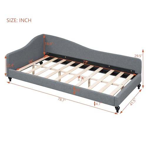 Upholstered Corner Bed Frame Twin with Headboard and Curved Backrest,Modern Daybed with Black Wood Legs,Wood Slats(Cream, Twin)