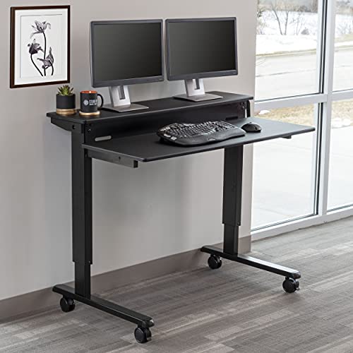 S STAND UP DESK STORE Crank Adjustable 2-Tier Standing Desk with Heavy Duty Steel Frame (Silver Frame/Black Top, 60 inch Wide)