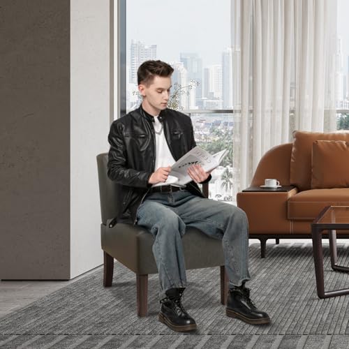 Armless Accent Chairs for Living Room, Modern Slipper Chair Living Room Chairs with Solid Wood Legs, Makeup Vanity Chair Fabric Comfy Upholstered Arm Chair Accent Chair Side Chair,Grey