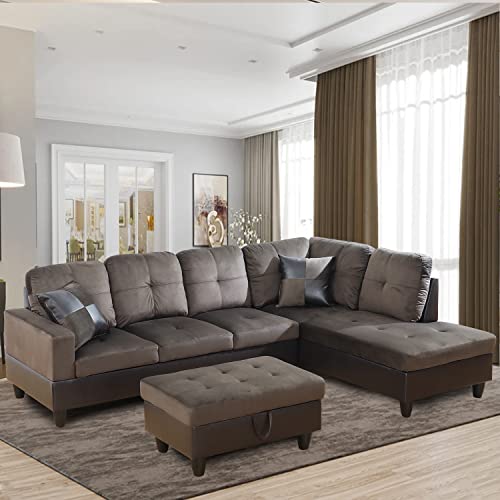 Microfiber Sectional Sofa Set,Living Room Furniture Sets,Modular Sectional Couches,L Shaped Couch for Living Room/Apartment(Left-Facing,Red Sectional Couch)