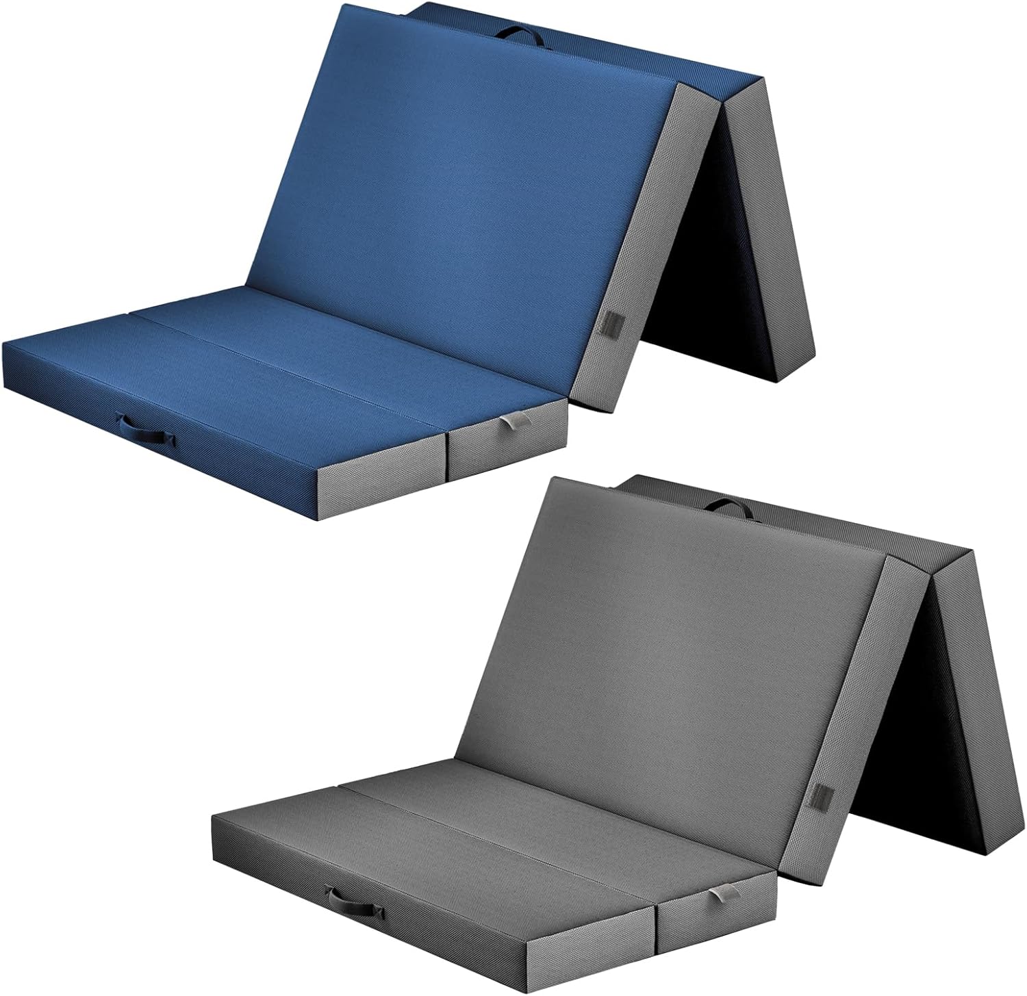 Twin Folding Mattresses for Floor and Traveling with Removable Cover - Grey & Navy color - Portable Mattress for Adults & Kids - Compact and Easy to Storage (75in x 39in x 4in) x2