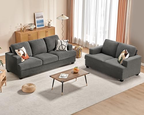 papababe Sofa, 3 Piece Set Modern Couches with Storage Ottomans, Extra Deep Seated Oversized Sofa, Comfy Couches for Living Room, Bedroom and Office (Bouclé, Grey)