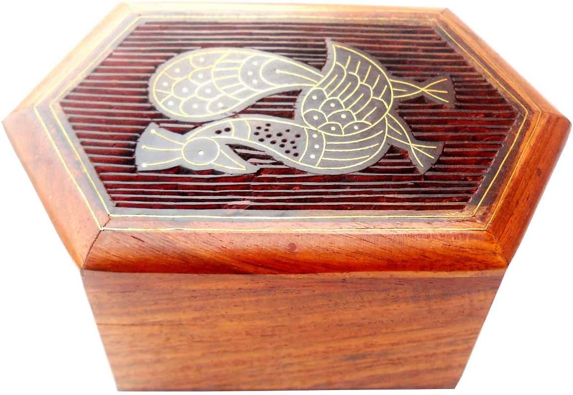 Sheesham Wood Artisan Crafted Indian Jewelry Box with Brass Inlay - Size 5