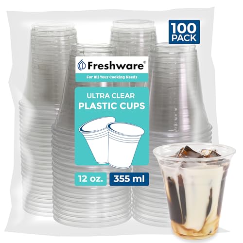 Freshware 20 oz Clear Disposable Plastic Cups, 100 Pack Clear Plastic Cups Tumblers, Heavy-duty Party Glasses, Disposable Cups for Thanksgiving, Halloween, Christmas Party