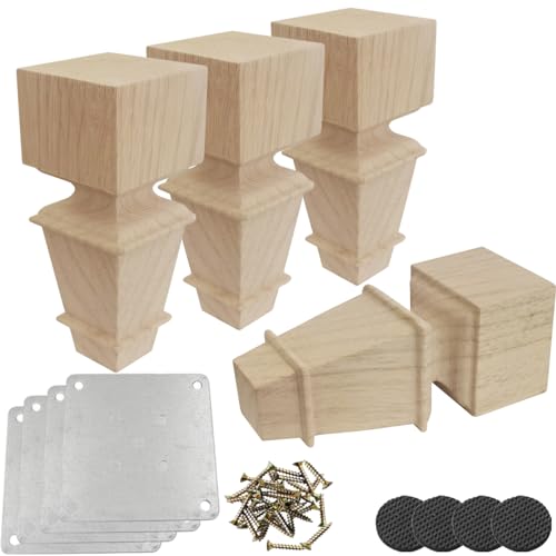 Wood Furniture Legs 6 Inch wooden Bun Feet Unfinished Couch Sofa legs Natural Replacement Wooden Legs Furniture Feet Table Cabinet Dresser Bed Frame Legs (1303, 6 inch)