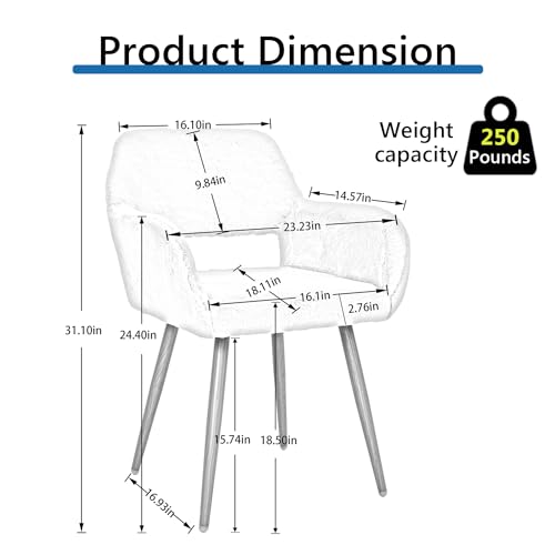 HomVent Faux Fur Office Desk Chair,Furry Cute Desk Chair with Arm, Comfy Faux Fur Makeup Vanity Chair with Back & Wood Leg,Women Girls Desk Chairs for Makeup Vanity Room Bedroom Study Living Room Grey