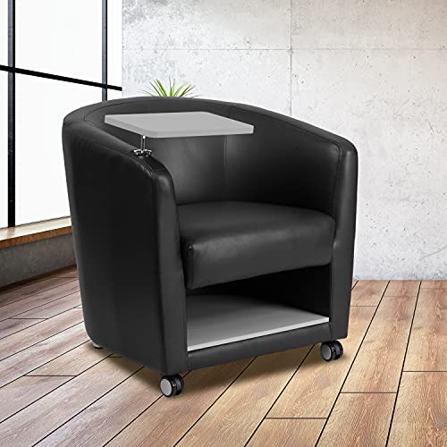 Flash Furniture Black LeatherSoft Guest Chair with Tablet Arm, Chrome Legs and Under Seat Storage
