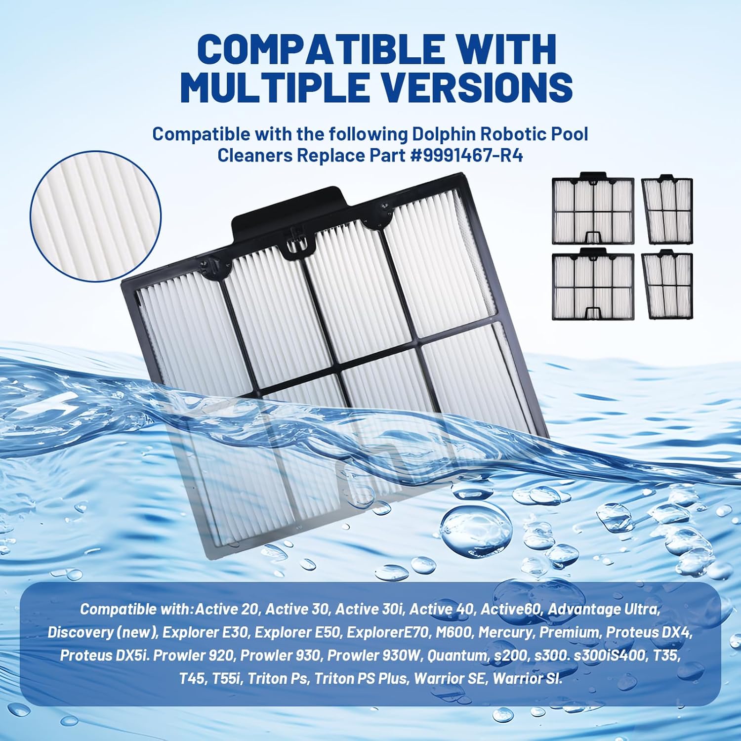 for Dolphin 9991467-R4 Ultra Fine Filters, Compatible with Dolphin Robotic Pool Cleaners Active 20, Explorer E30, M600, Proteus DX4, Triton PS, Upgraded 9991467-R4 Ultra Fine Filters, 5 Years Warranty