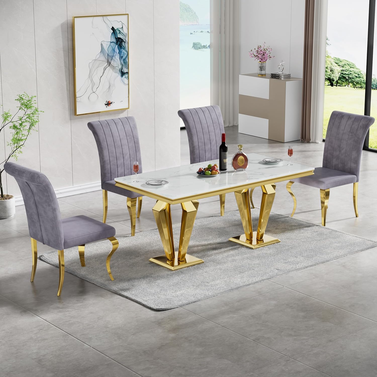 Modern Dining Room Table Set for 4, Marble Dining Table Set for 4, 70