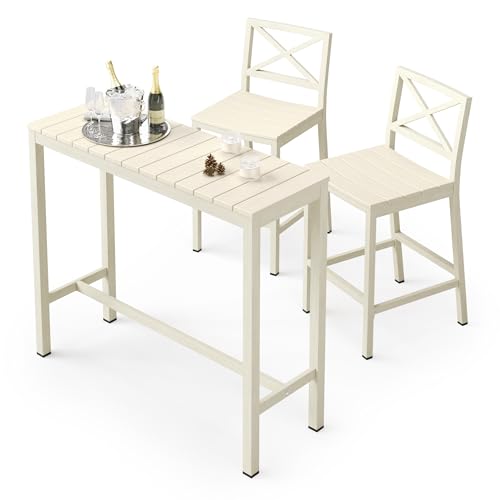 Outdoor Bar Height Table and Chairs Set, 3 Piece Patio Pub Bar Set with 45