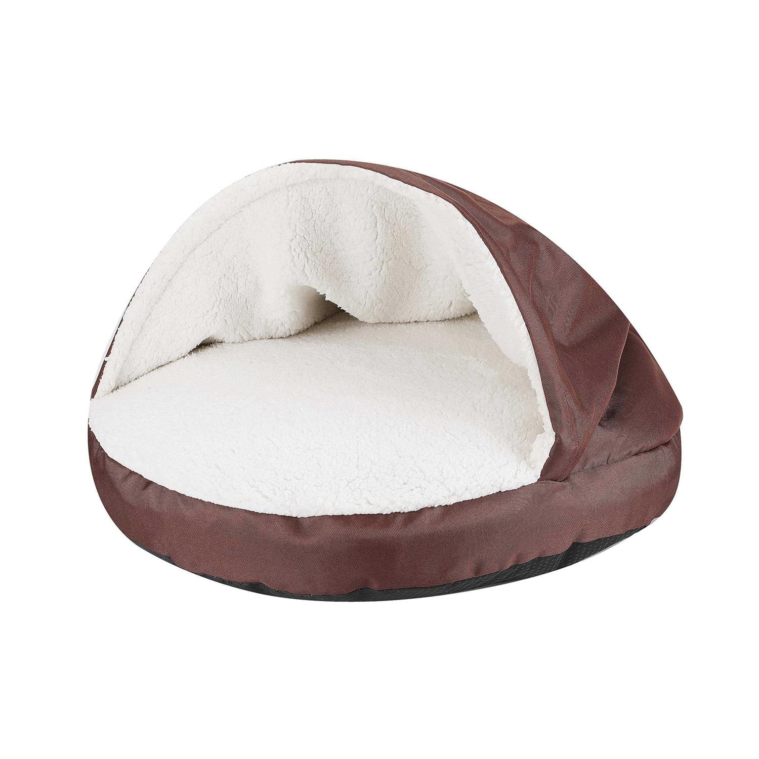 Long Rich Durable Oxford to Sherpa Pet Cave and Round Pet Bed, 25, with Removable Top and Insert - Pet Supplies online store
