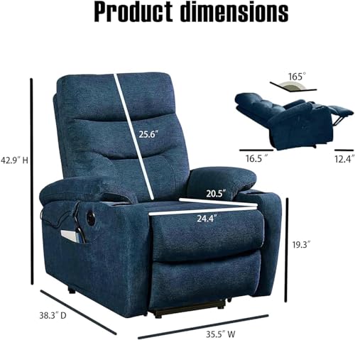 Linen Fabric Electric Power Lift Recliner Chair for Elderly with Massage and Heat, Modern Recliner&Armchair W/Side Pockets, 2 USB Ports & Cup Holders for Living Room, 38.3