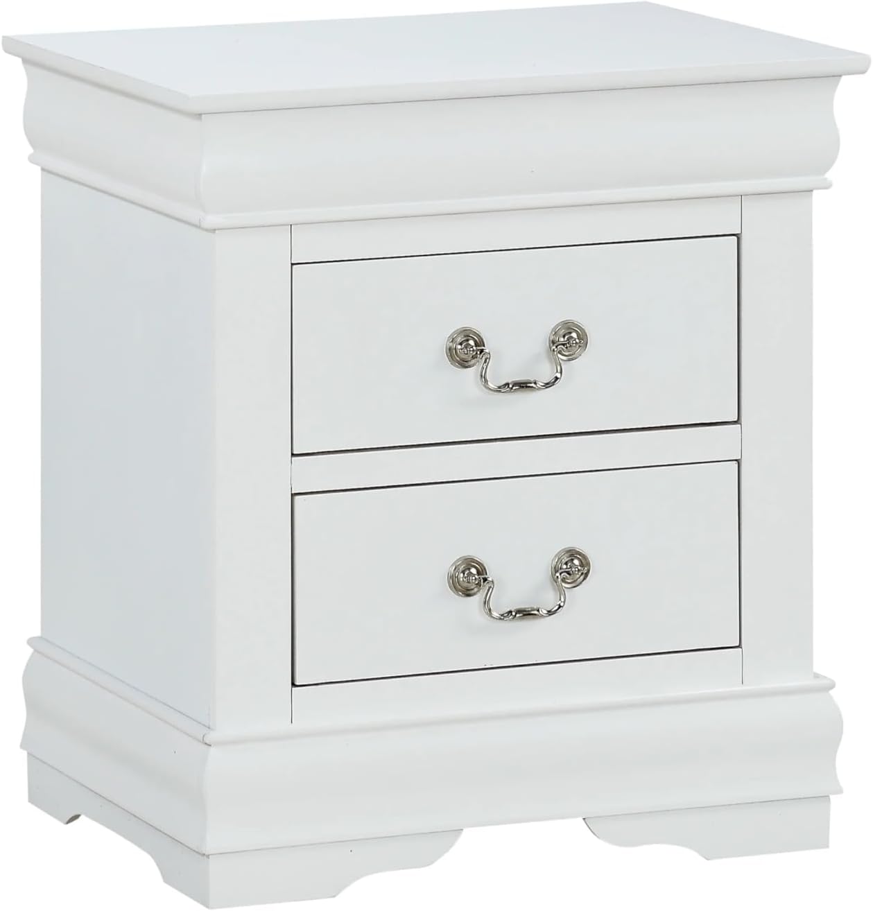 1pc Nightstand White Louis Philippe Solid wood English Dovetail Construction Antique Nickle Hanging Pulls