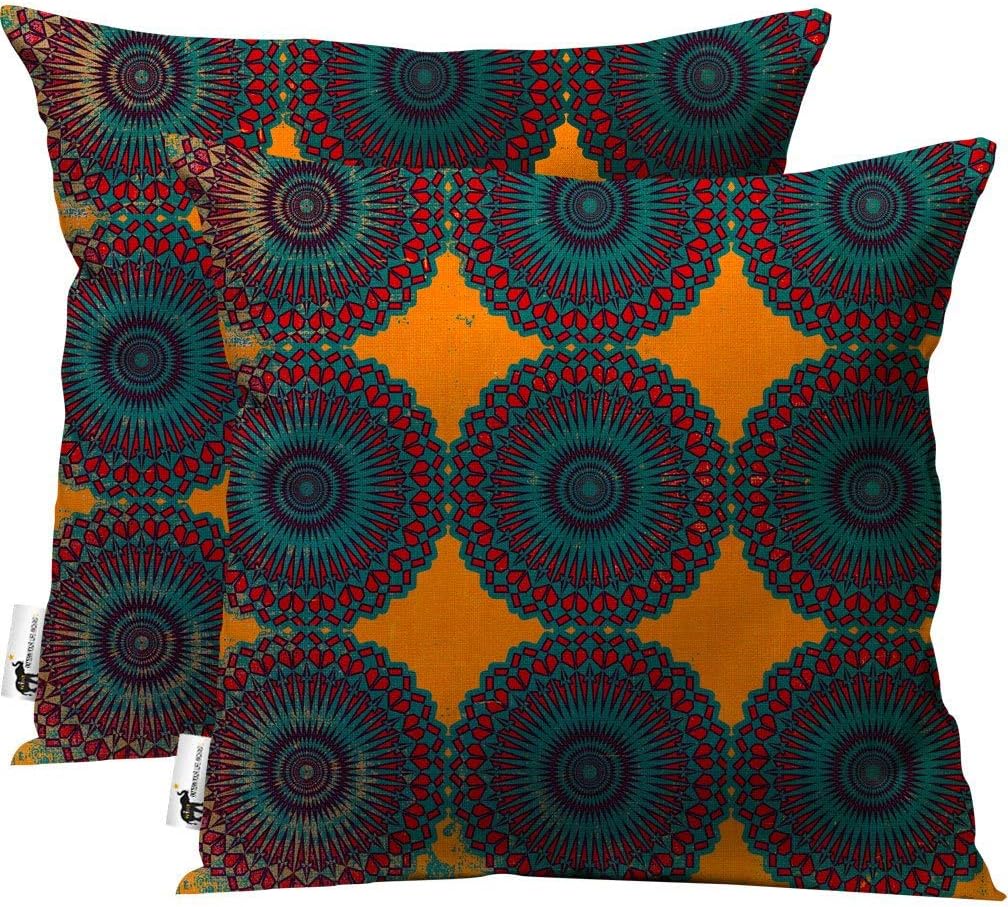 Boho 18 INCH Orange Outdoor Pillow Covers - Set of 2- Moroccan Decorative for Your Patio (18X18 Cover Only)