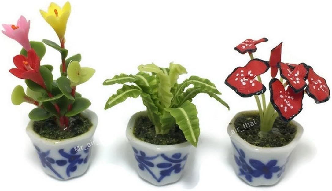 3pc Miniature Flower Clay Dollhouse Fairy Garden Mini Plant Trees Ceramic Orchid Paint Furniture #060