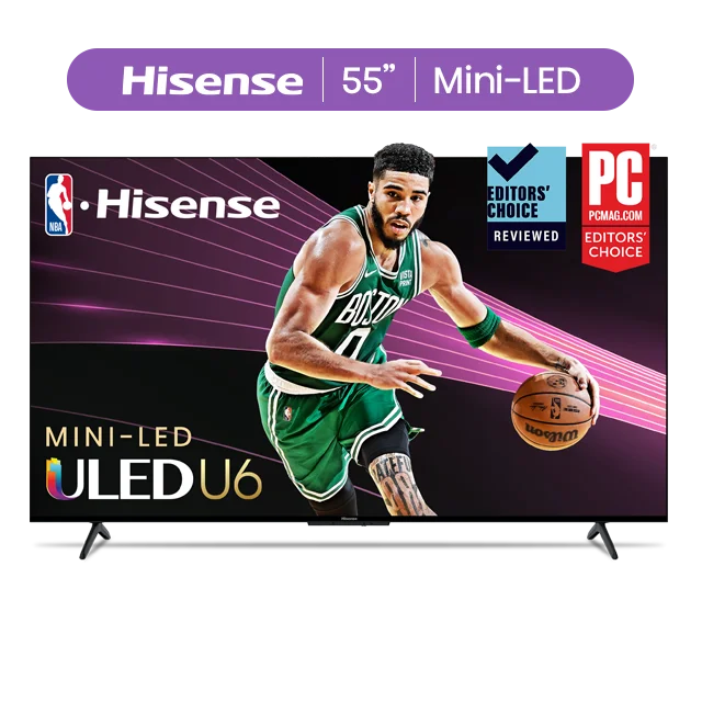 Hisense 55-Inch Class U6 Series Mini-LED QLED Google Smart TV (55U6K) - QLED, 600-Nit, Dolby Vision IQ & Dolby Atmos, Full Array Local Dimming