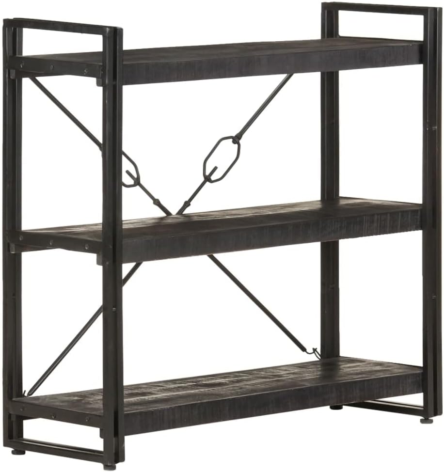 SKM 3-Tier Bookcase Black 90x30x80 cm Solid Mango Wood (Weight-23KG)