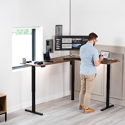 VIVO Electric Height Adjustable 84 x 63 inch Corner Stand Up Desk, White Table Top, White Frame, L-Shaped Standing Workstation, 3CT Series, DESK-E3CTWW-84