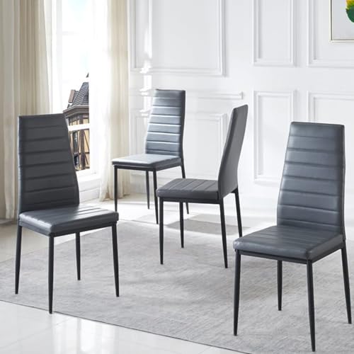 Modern Dining Kitchen Side Chair, Faux Leather with Metal Legs High Back Padded Seat, Gray (Gray, Set of 6)