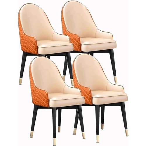 Kitchen Chairs Set of 4, Living Room Dining Chair,High Back Padded Soft Seat Accent Side Chairs,Artificial Microfiber Leather Lounge Chair(Beige-orange)
