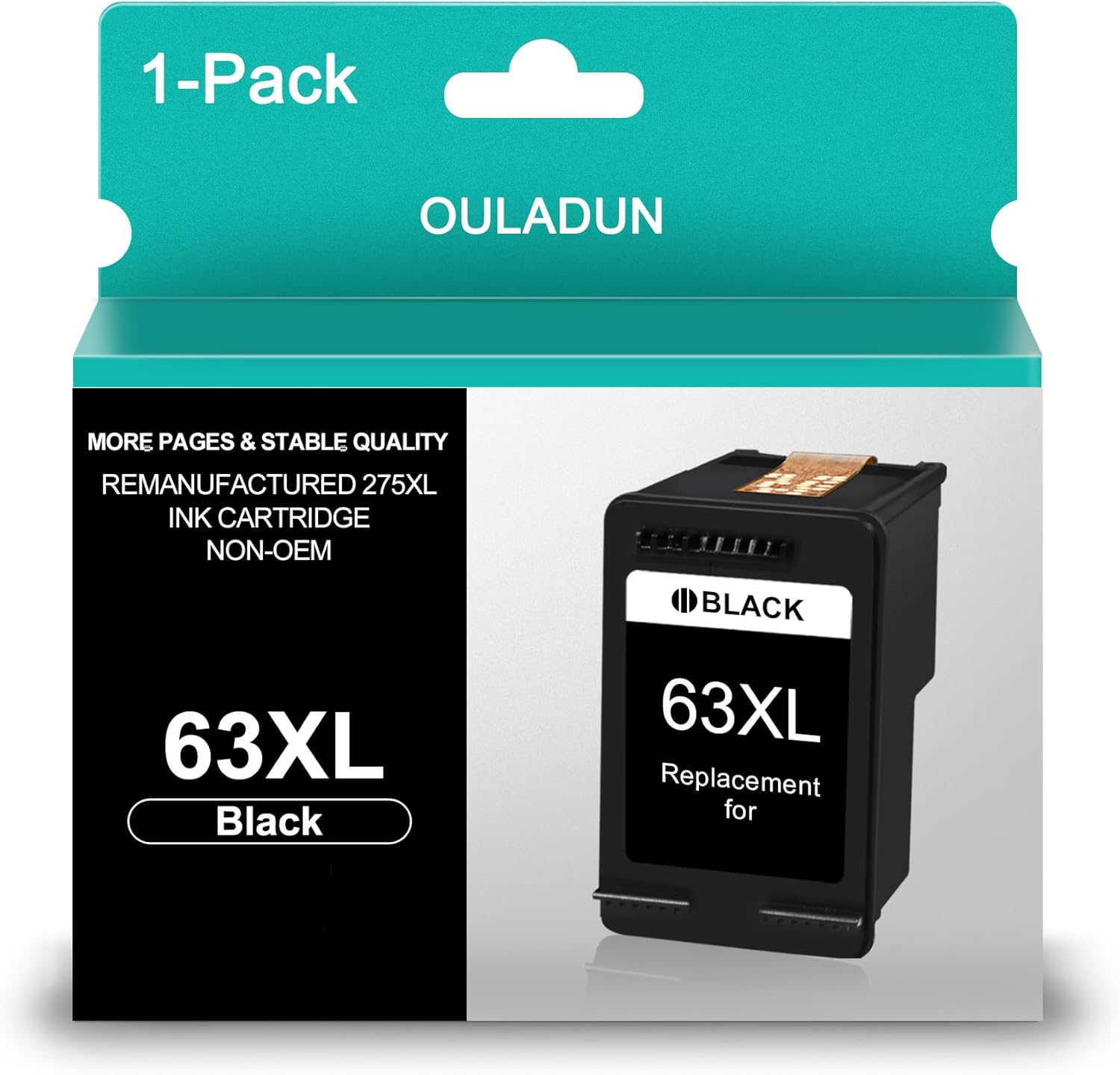 63XL Black Ink Cartridge Replacement for HP 63 63XL HP63xl Ink for OfficeJet 3830 4650 4655 5200 5255 5258 Envy 4520 4512 4516 DeskJet 1112 1110 3630 3632 3634 Printer（1 Black）