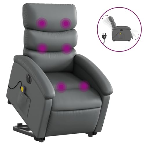 Electric Stand up Massage Recliner Chair Gray Faux Leather,Electric Lift Recliner Massage Chair with Adjustable Positions and , Massage for the Elderly Armchairs Recliner Sleeper Chairs for Living Roo
